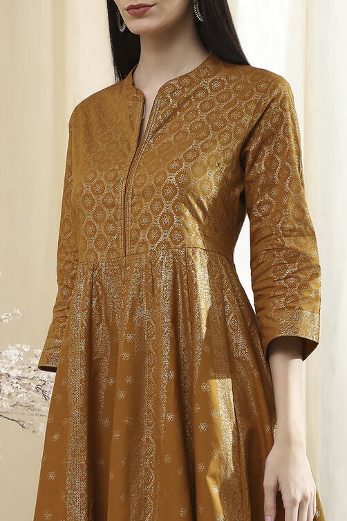 Mustard Brown Cotton Layered Anarkali Dress Online