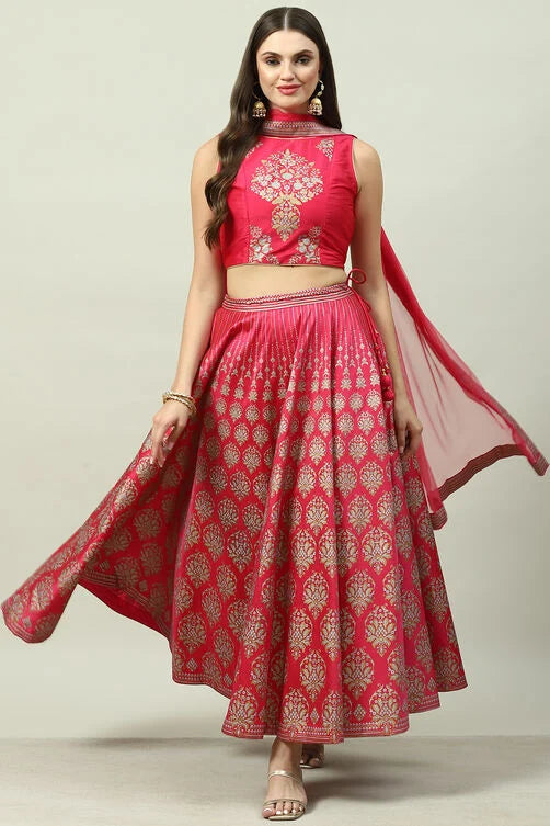 Fuschia Art Silk Lehenga Set Online