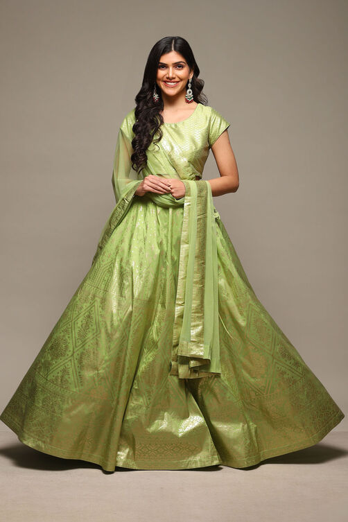 Light Green Cotton Blend Lehenga Set Online